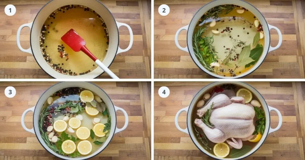 The 4 simple steps for making the perfect chicken brine recipe, ensuring juicy, brined chicken every time.