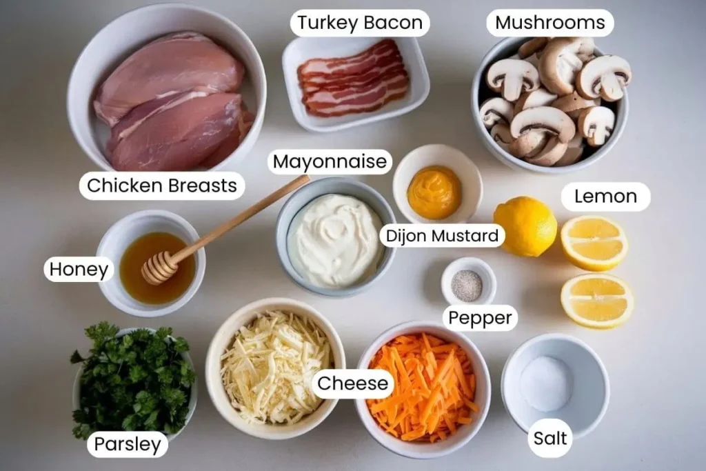 Labeled ingredients for Alice Springs Chicken Recipe